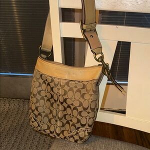 Coach Signature Beige and Brown Shoulder Bag